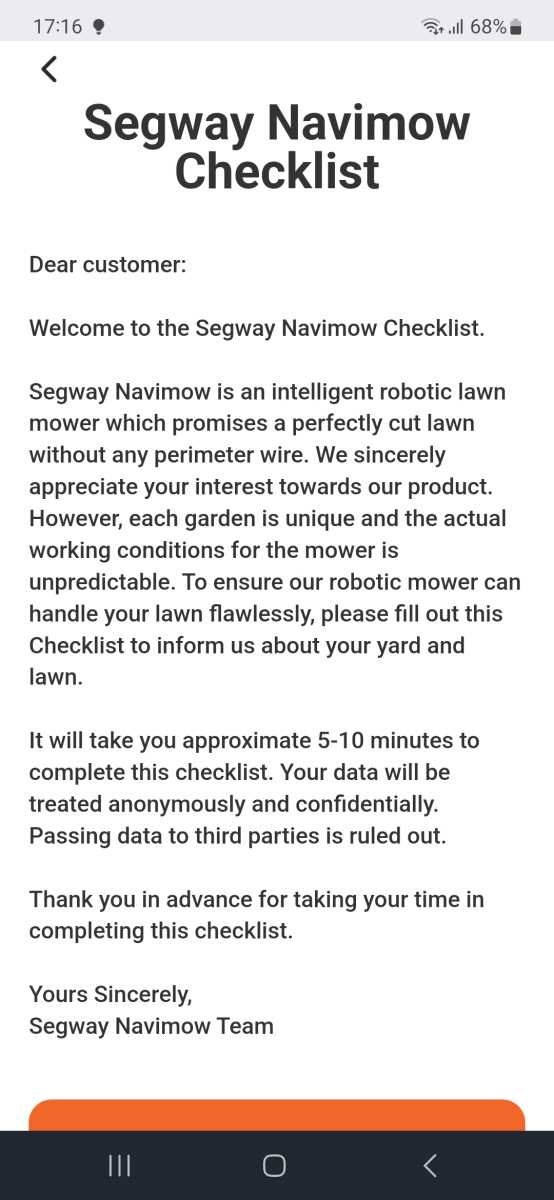 Imagen de la lista de verificación de Segway Navimow