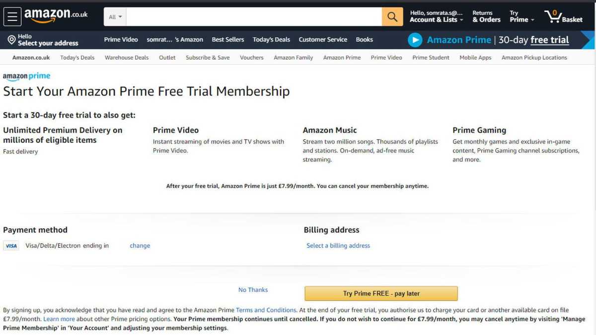 Membresía de prueba gratuita de Amazon Prime