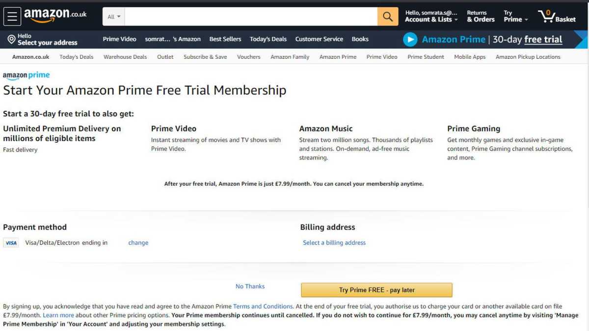 Membresía de prueba gratuita de Amazon Prime