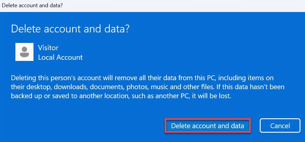 Captura de pantalla del método de eliminación de cuenta de usuario de Windows 11