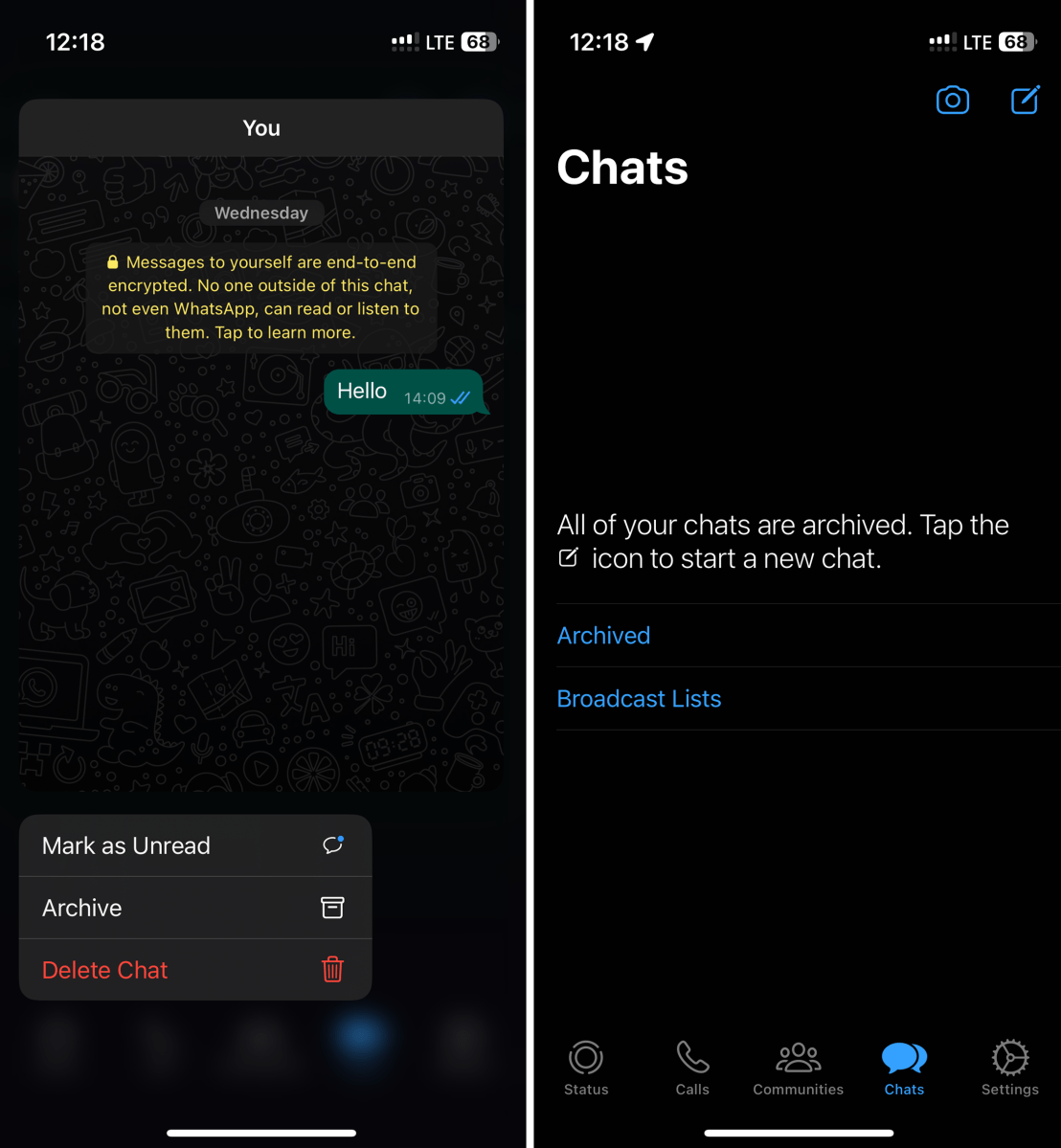 Screenshots of WhatsApp on iOS