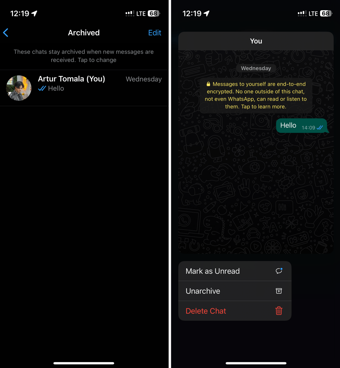Screenshots of WhatsApp on iOS