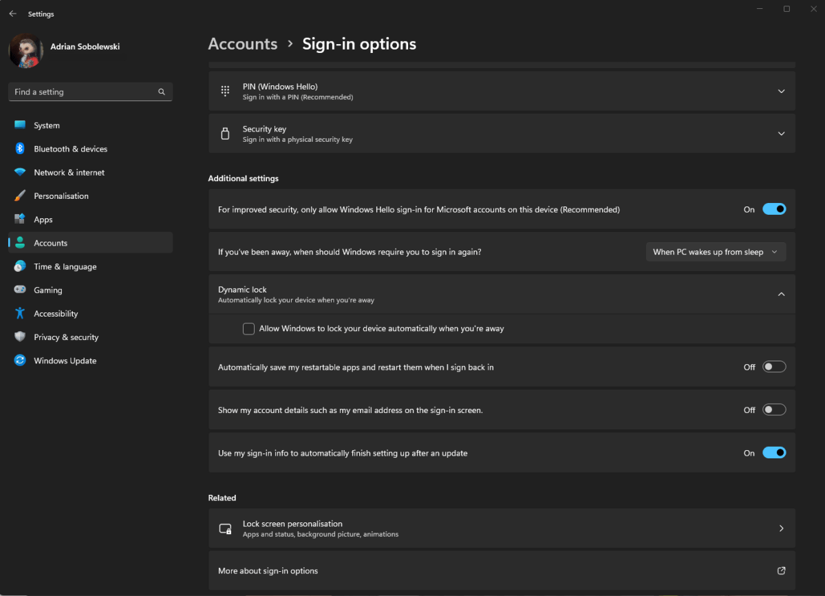 Dynamic Lock WIndows 11