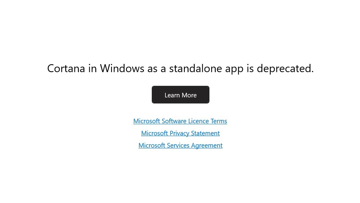 Cortana deprecated Windows 11 app