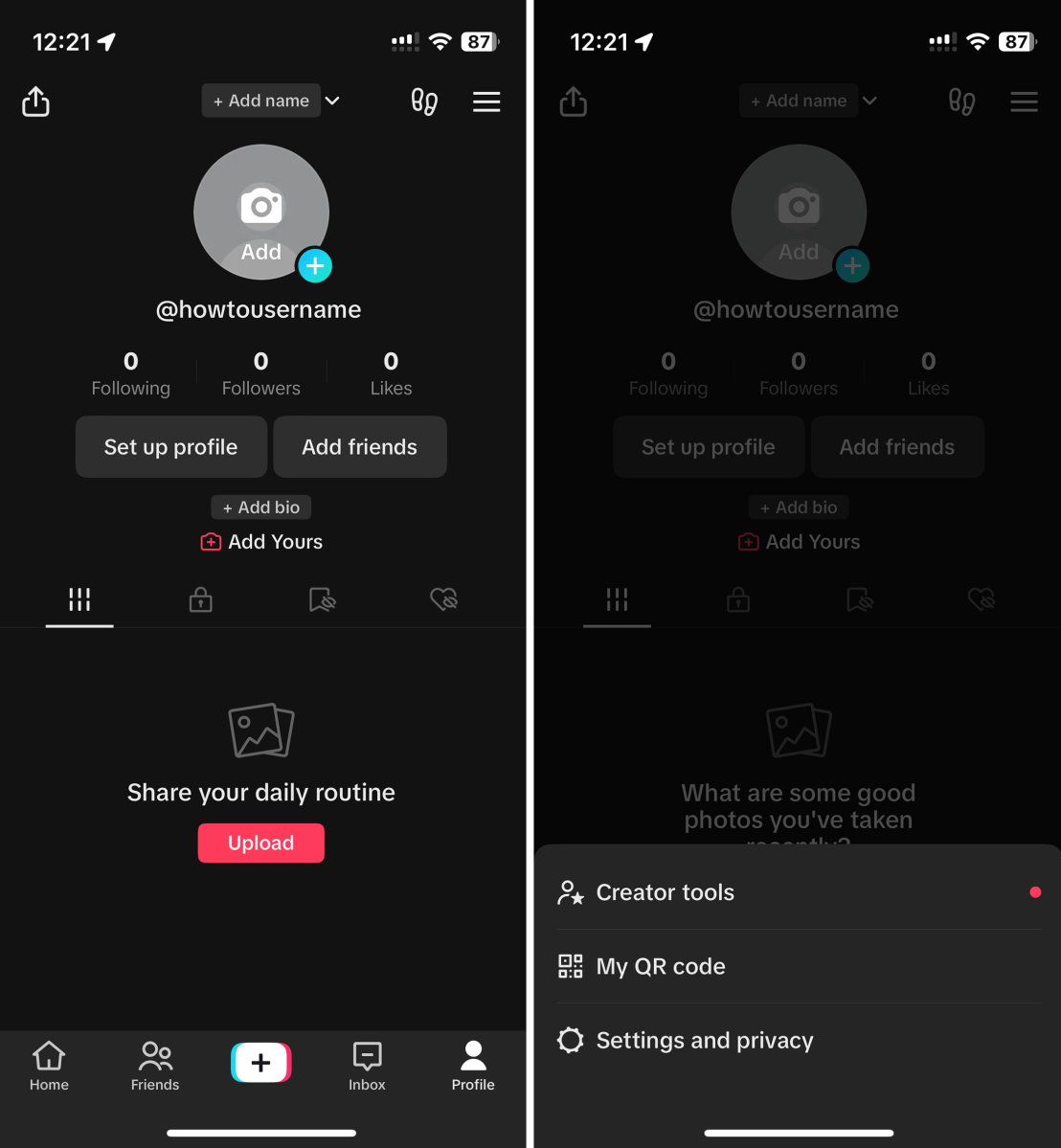 Screenshots of TikTok password changing process