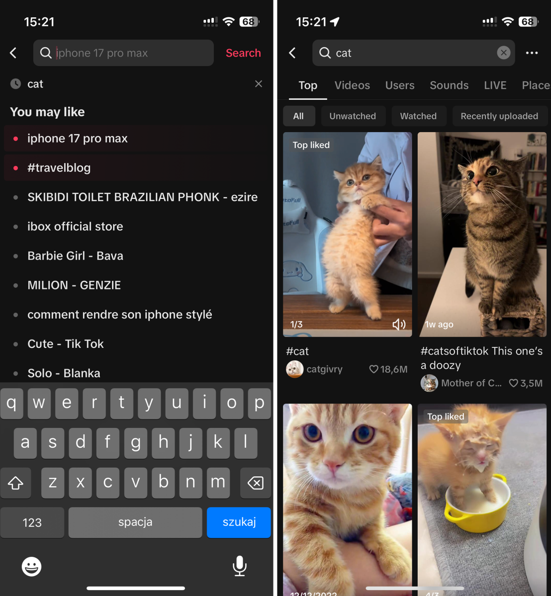 Screenshots in TikTok showing a repost option