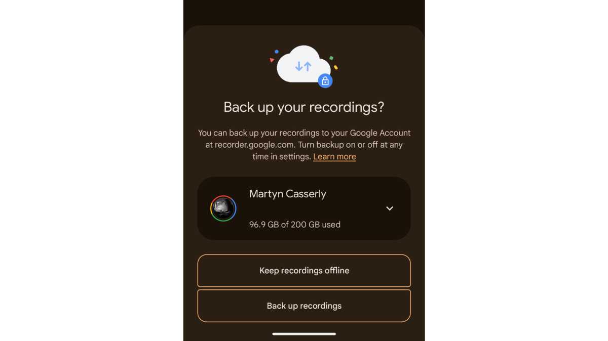 Where to store backups on the Pixel Recorder app