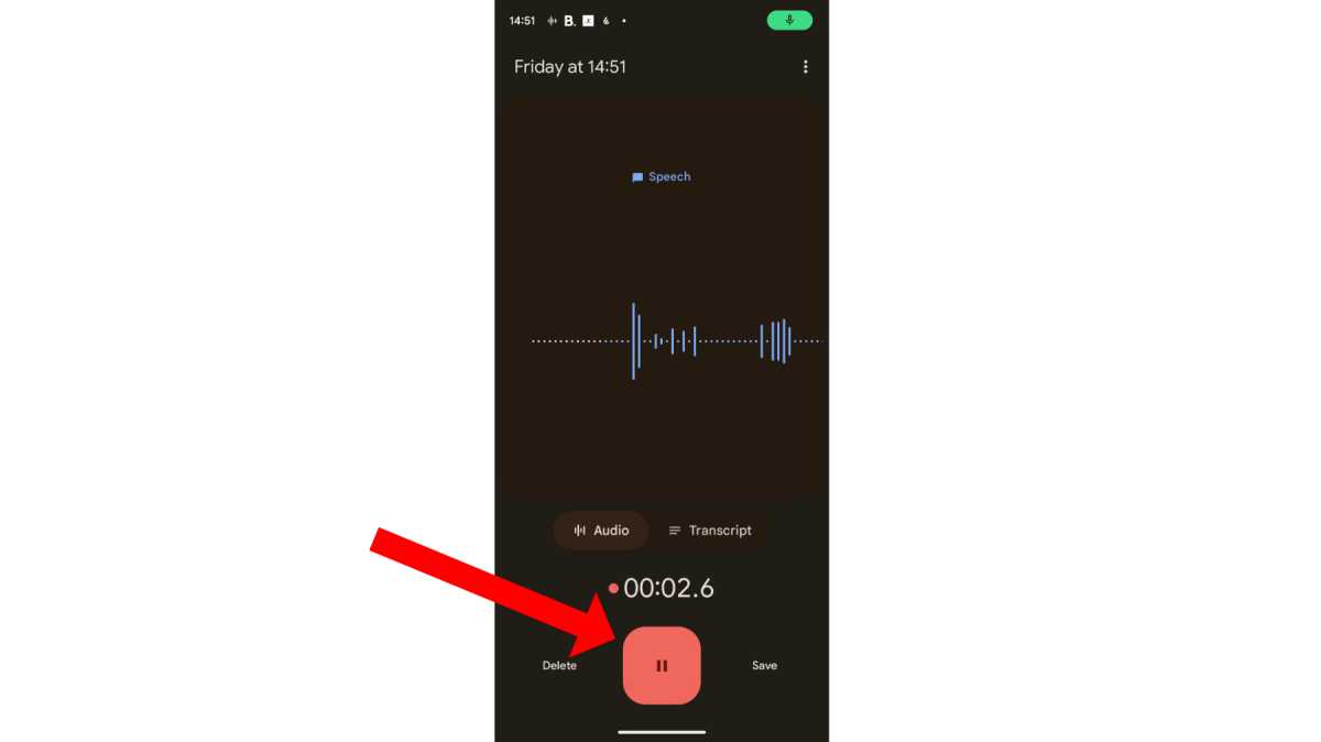 Stopping a recording on the Pixel Recorder app