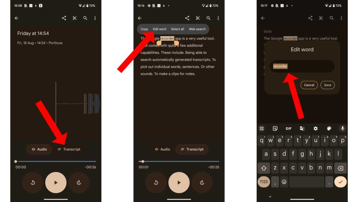 Using the transcription feature on Pixel Recorder app