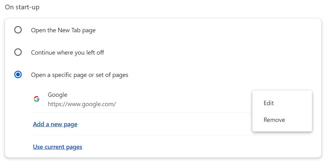Google Chrome choose home pages