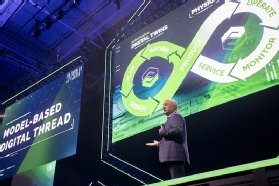 Presentation of industrial metaverse possibilities by Jim Heppelmann, CEO of engineering design and manufacturing software provider PTC
