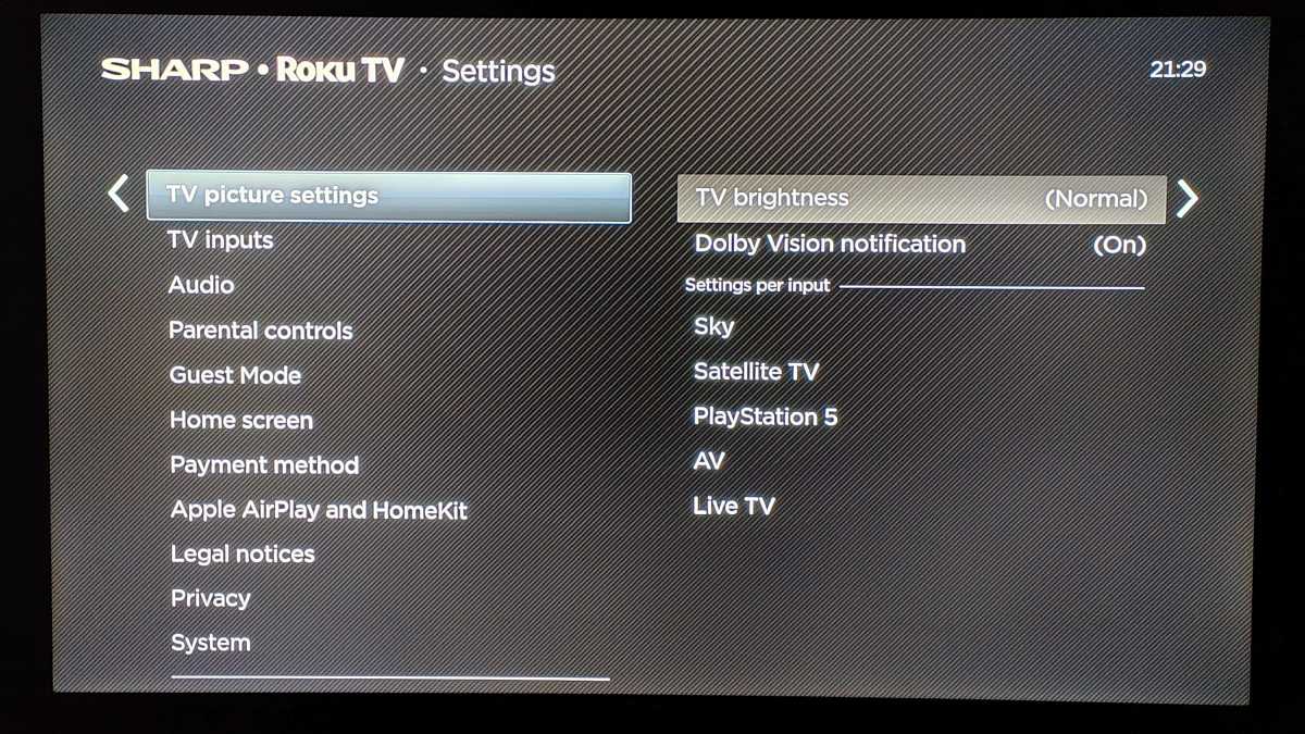 Sharp 55FJ2K menu