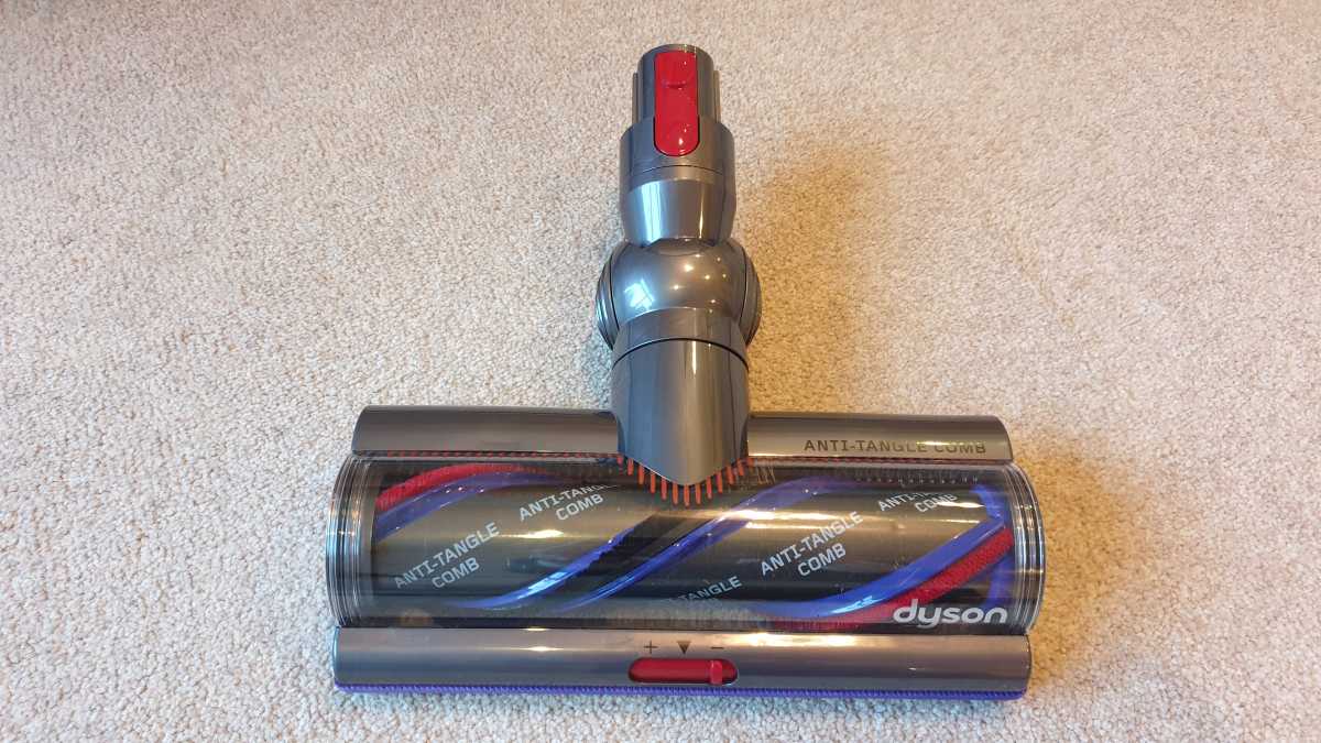 A view of the Dyson V15S Detect Submarine Motorbar Digital head on a beige carpet