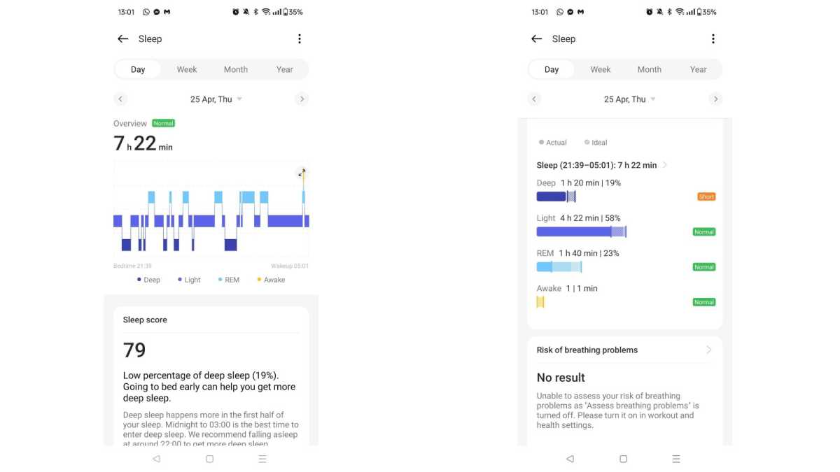 Datos de sueño del OnePlus Watch 2