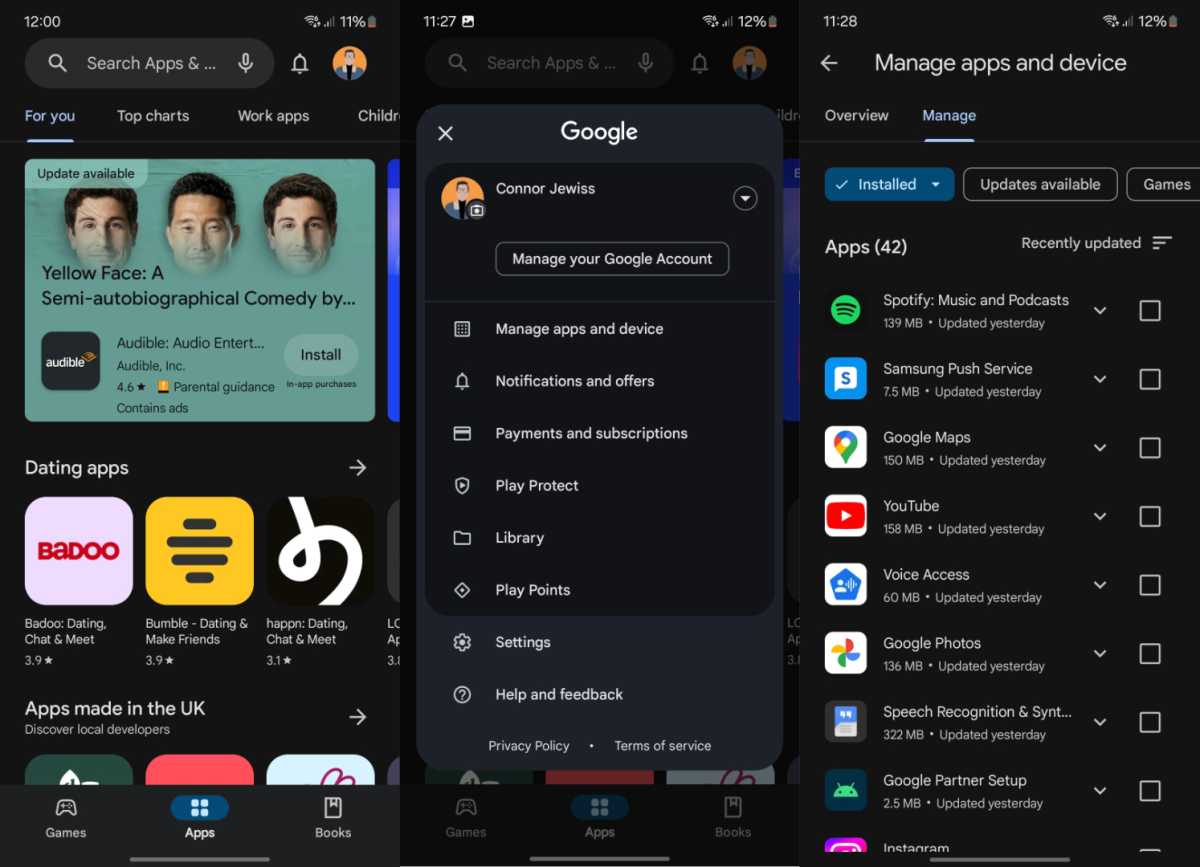 Capturas de pantalla de cómo comprobar las aplicaciones instaladas en Play Store